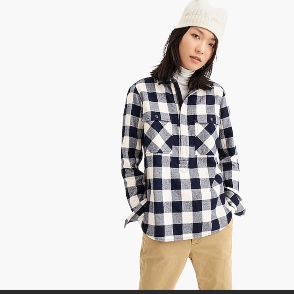 J Crew Buffalo Plaid 1/2 Zip Flannel Shirt EUC - Picture 1 of 16